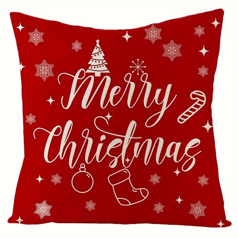 Red Christmas Throw Pillow Cover Tree Deer Snowman Merry Decoration