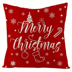 Red Christmas Throw Pillow Cover Tree Deer Snowman Merry Decoration