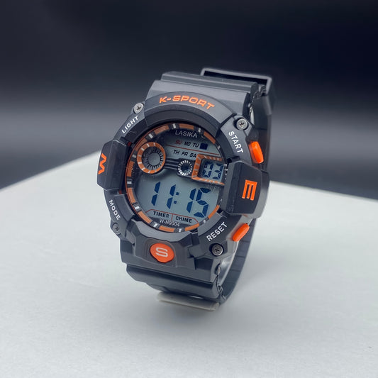 Blue and Orange Sports Digital Watch Waterproof Wristwatch for Men