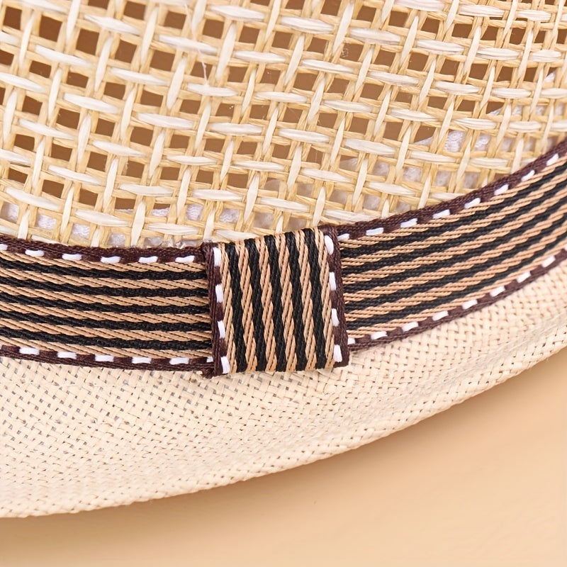 Kids Large Brim Sun Hat Straw Breathable Hollow Sunscreen Baby Hat