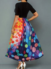 Colorblock Ombre Dot Print Maxi Dress