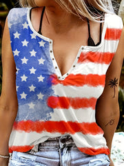 Flag Print V Neck Tank Top Summer Women's Clothing