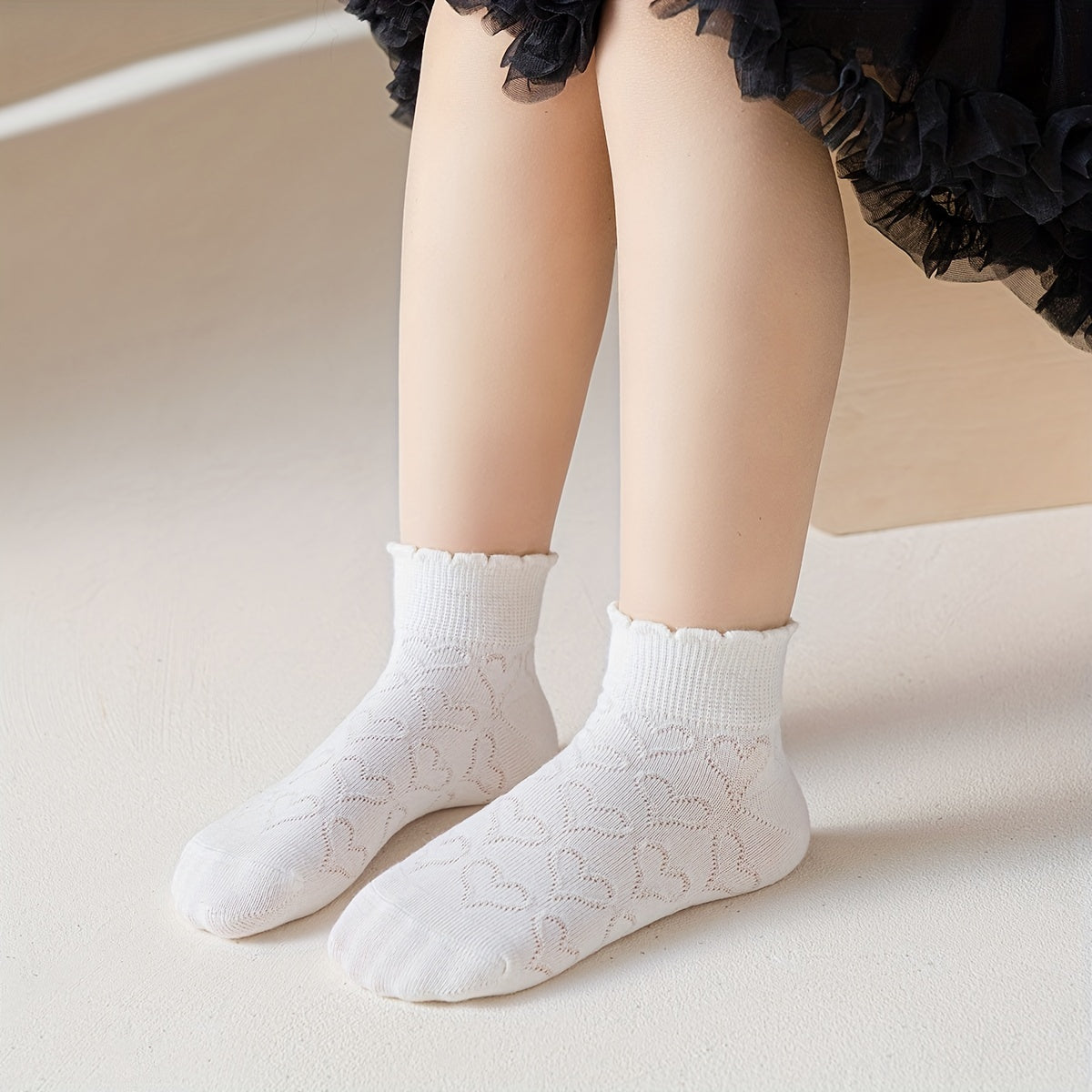 5 Pairs Cartoon Ruffled Knit Crew Socks Girls Accessories