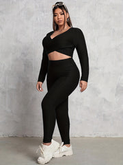 Honeycomb Textured Wrap Crop Top & Leggings Set