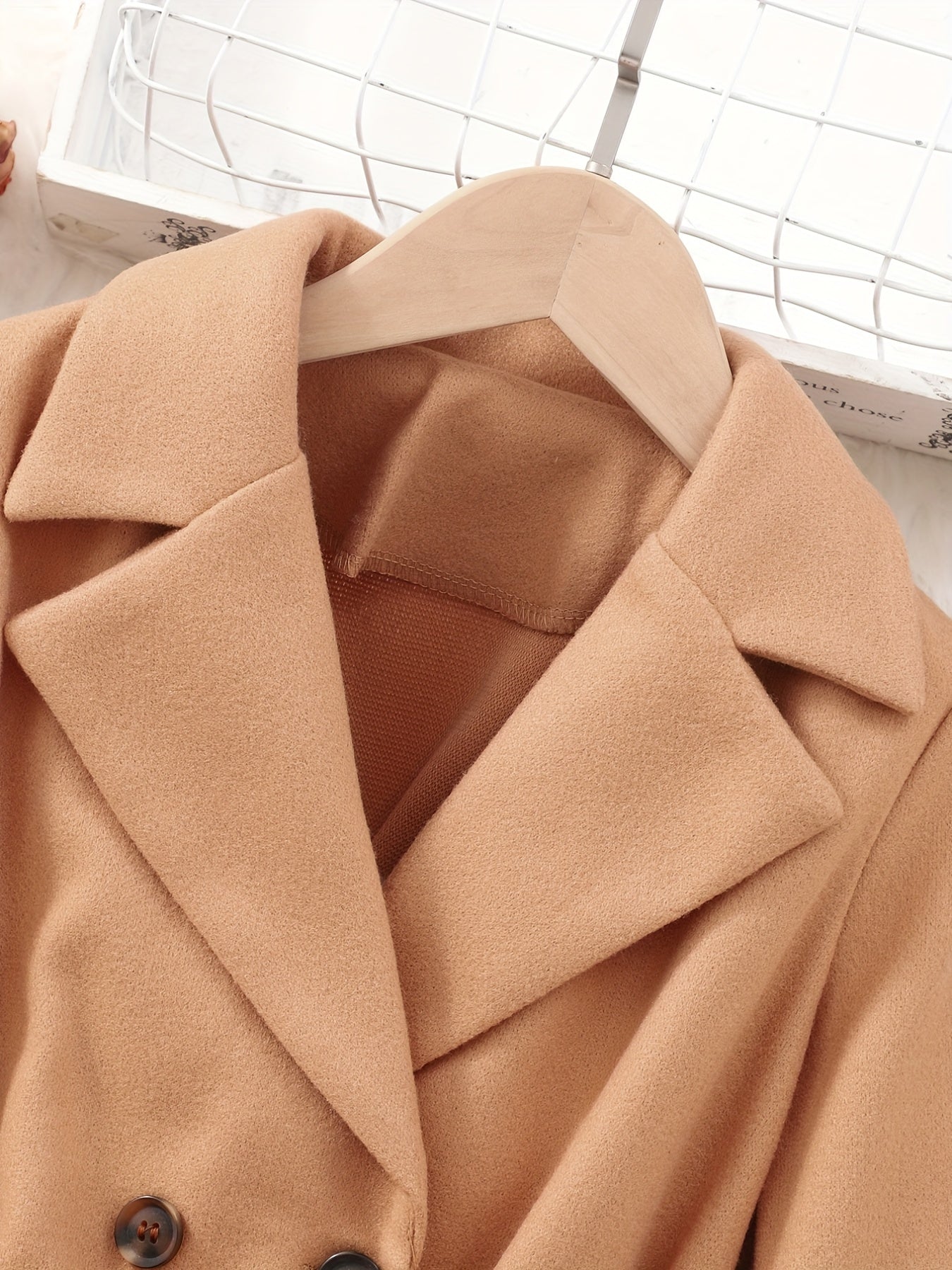 Girls Lapel Neck Windbreaker Jacket Double Breasted Overcoat