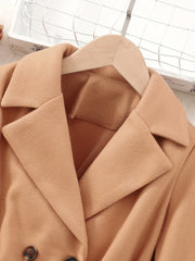 Girls Lapel Neck Windbreaker Jacket Double Breasted Overcoat
