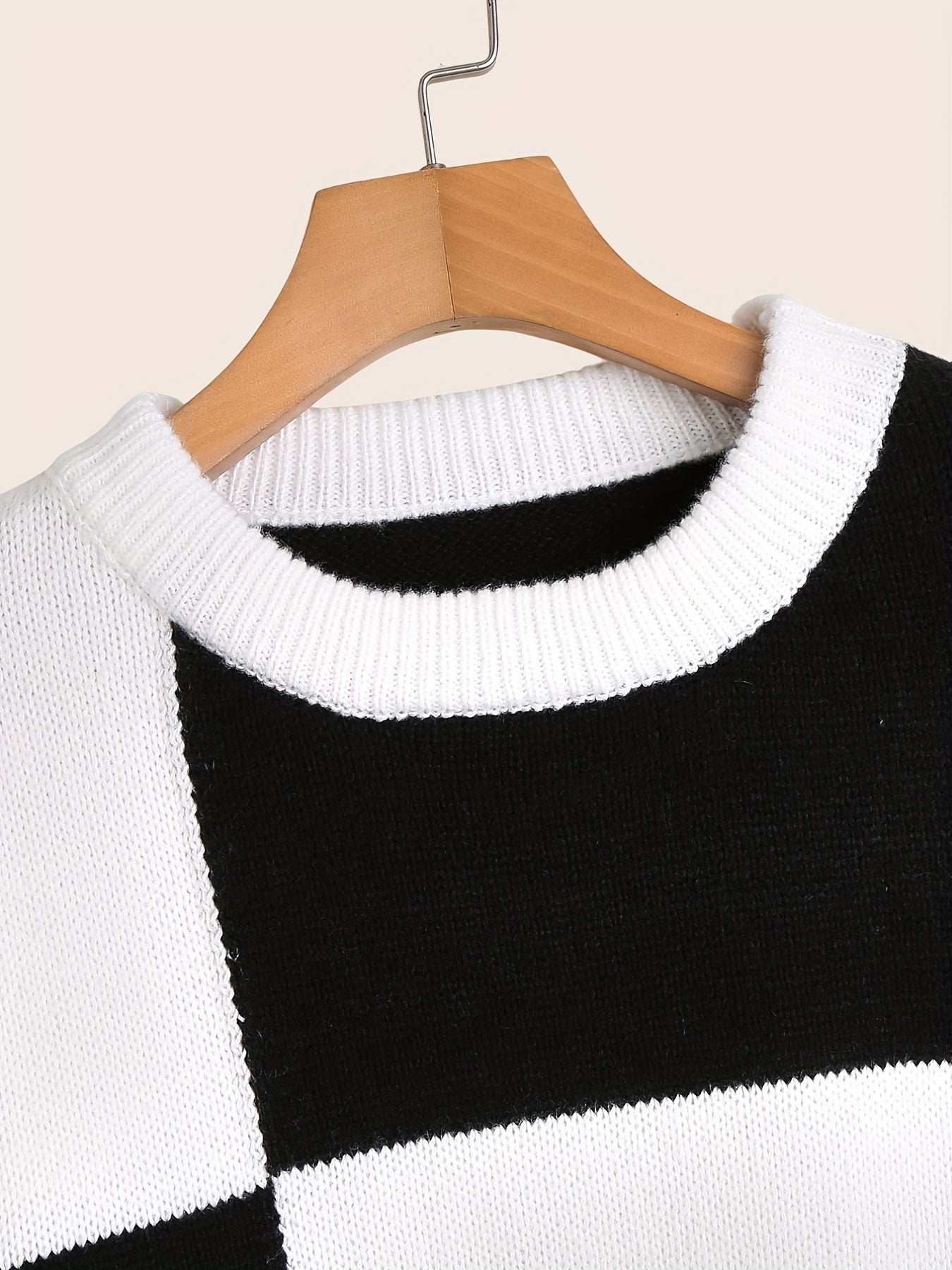 Men's Block Knit Sweater Warm Round Neck Pullover