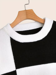 Men's Block Knit Sweater Warm Round Neck Pullover