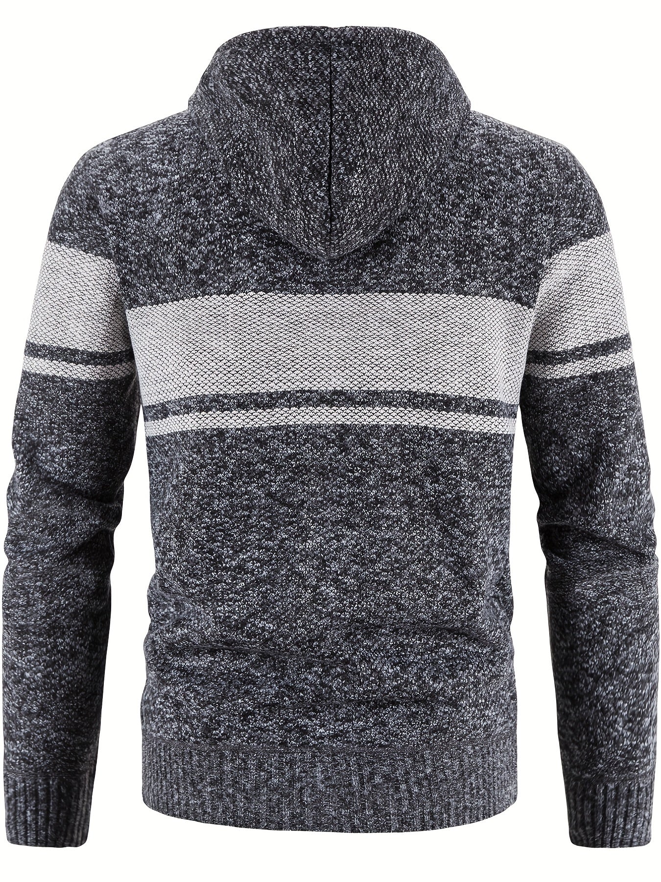 Knitted Block Hooded Sherpa Lined Cardigan Casual Zip Up Jacket