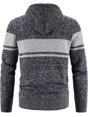 Knitted Block Hooded Sherpa Lined Cardigan Casual Zip Up Jacket