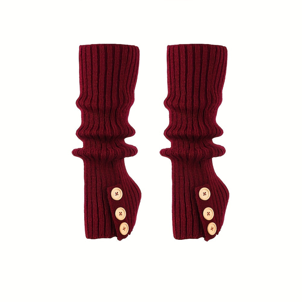 Button Decor Knit Leg Warmers Knee High Socks