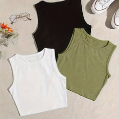 3-Piece Lounge Tops Crew Neck Tank Top Women's Loungewear