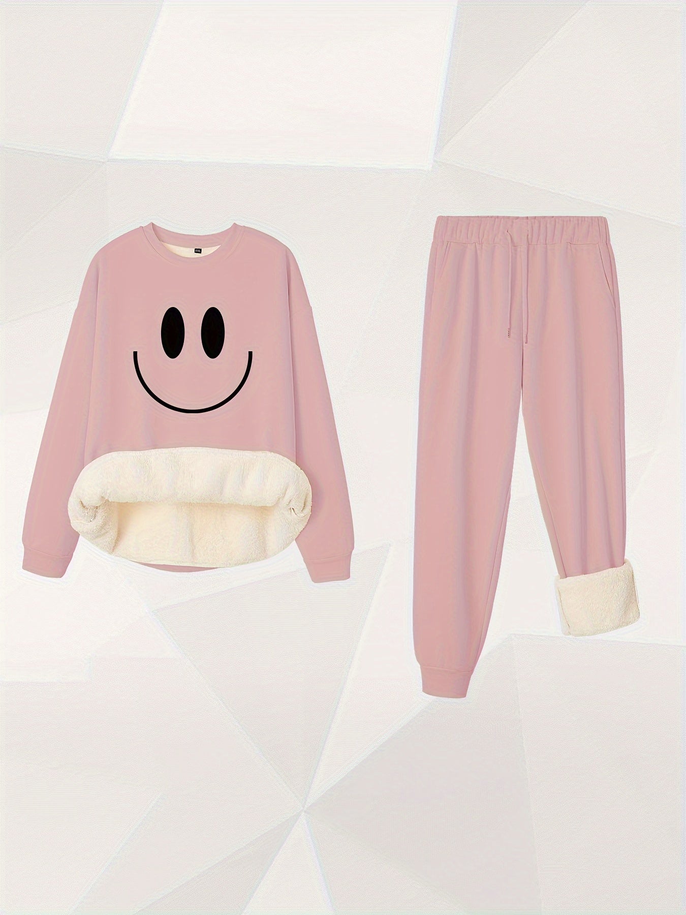 Smiling Face Print Top & Joggers Outfit 2 Piece Set