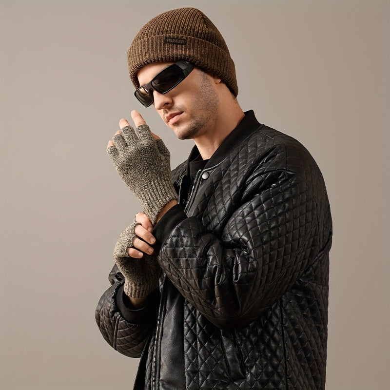 Men's Wool Half-finger Gloves - Winter Warmth, Windproof