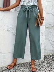 Textured Belted Straight Leg Pants for Women