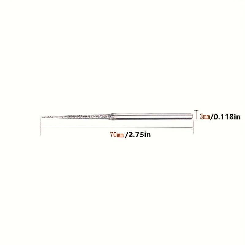 10pcs Diamond Grinding Head Burr Punch Needle Bits 3mm Shank Small Long Cone 1mm