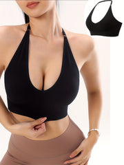 Sexy Deep V Seamless Sports Bra Halter Neck Back Bra
