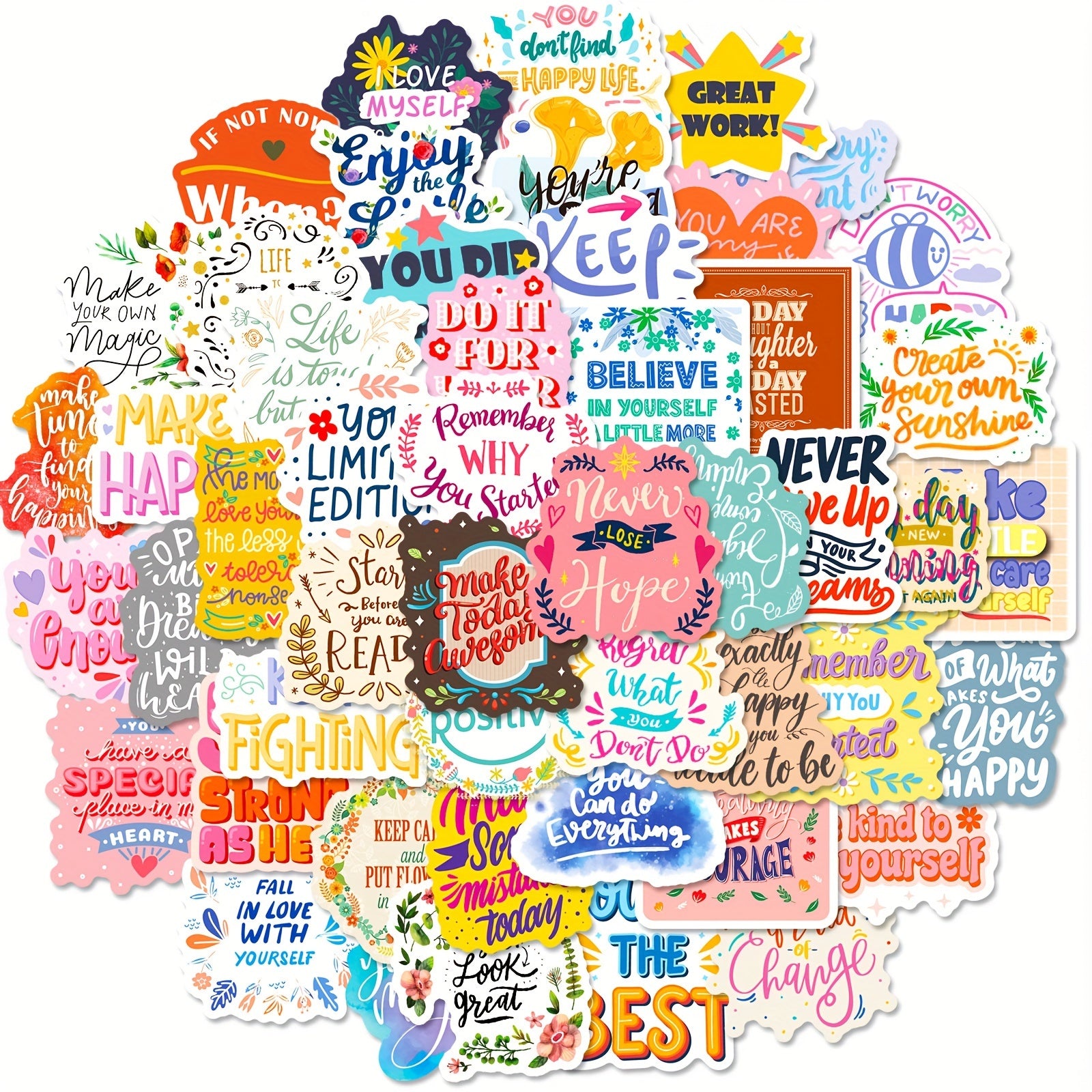 50 Waterproof Positive Stickers for Bottles - Motivational Decals