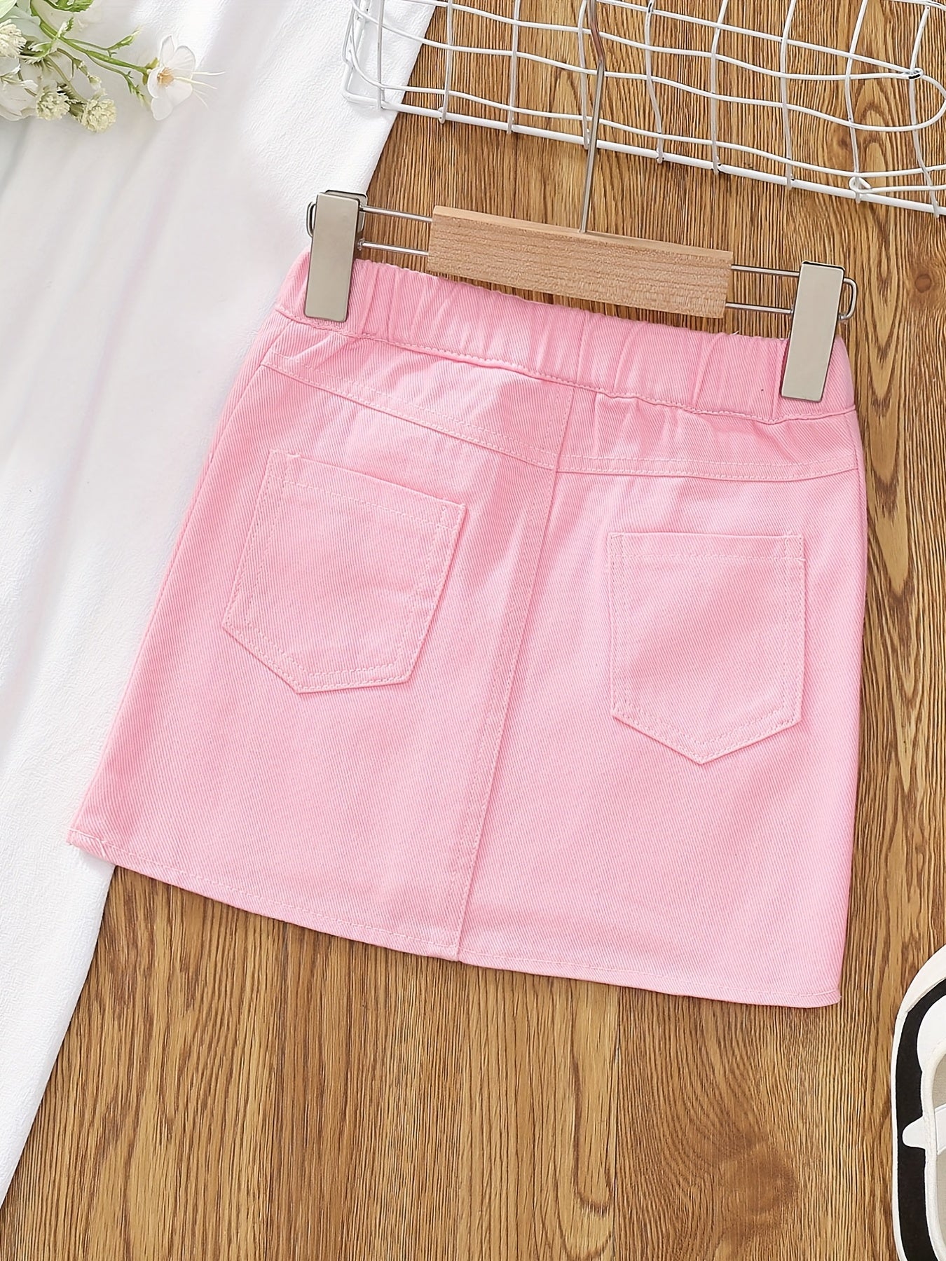 Girls' Button Pocket Short Denim Skirts Set - Casual & Stylish