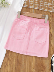 Girls' Button Pocket Short Denim Skirts Set - Casual & Stylish