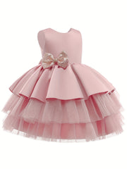 Baby Girl Sleeveless Mesh Gown with Bowknot