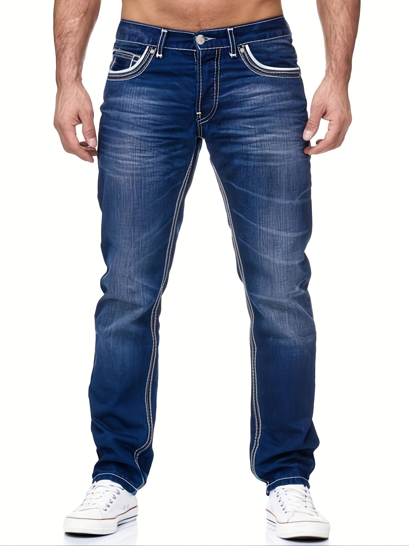 Classic Slim Fit Jeans Men's Casual Street Style Solid Mid Stretch Denim Pants