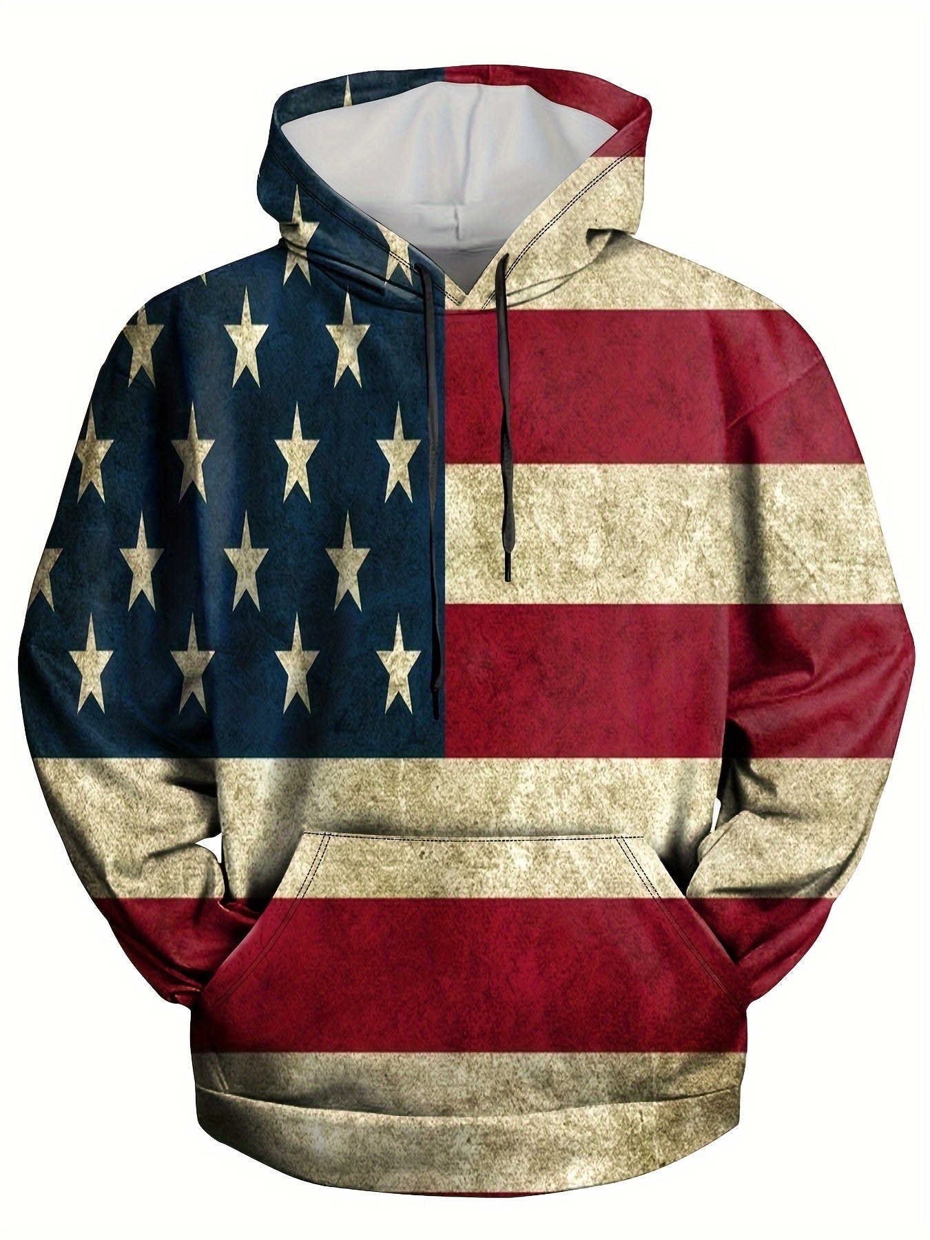 American Flag Print Hoodie Men Graphic Loose Pullover Autumn Winter