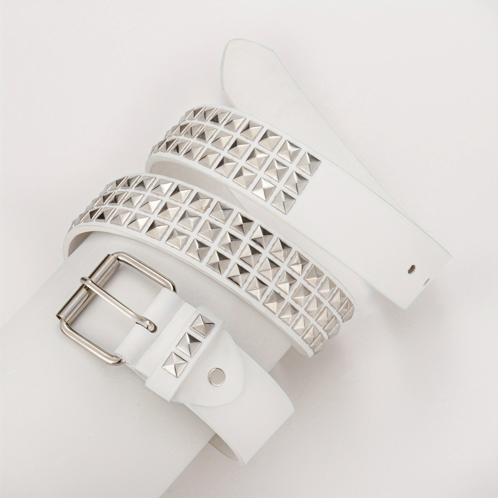 Punk Leather Belt with Four Square Beads Rivet Belt