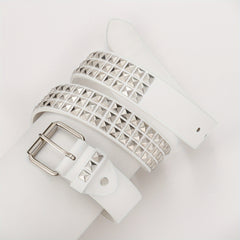 Punk Leather Belt with Four Square Beads Rivet Belt