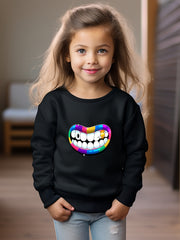 Girls Mouth Pattern Crew Neck Sweatshirt Spring Fall Christmas Gift