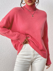 Casual Sweater Women's Plus Solid Long Sleeve High Neck Jumper