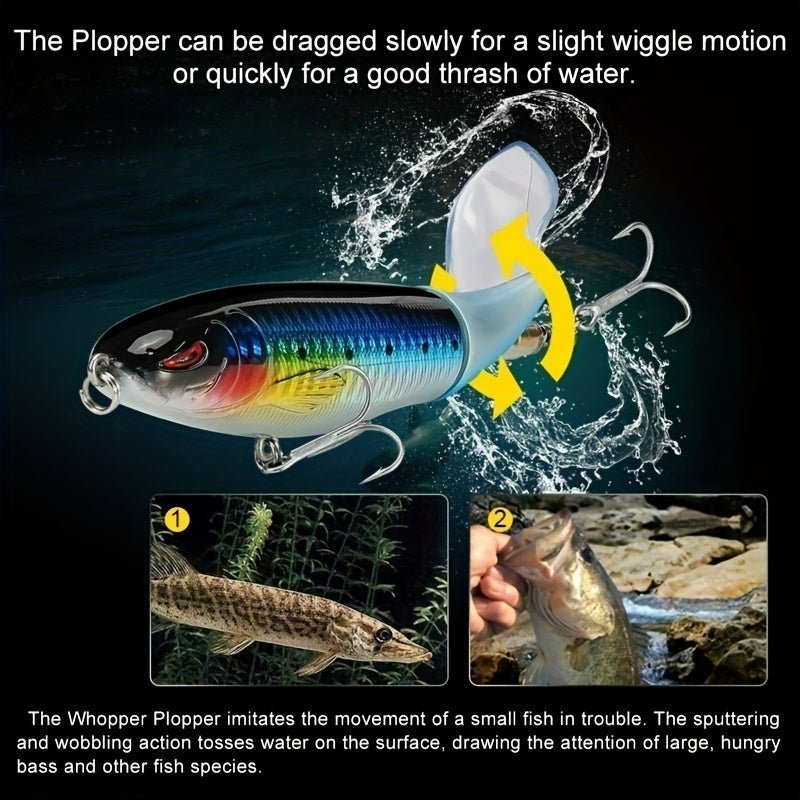 5 Pack Whopper Plopper Fishing Lures with Soft Tail, 13.2g Heavy Metal