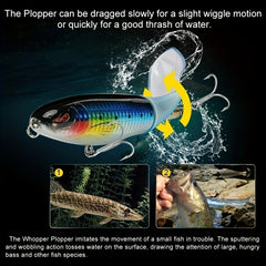 5 Pack Whopper Plopper Fishing Lures with Soft Tail, 13.2g Heavy Metal