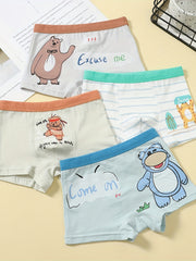 4pcs Boy's Boxer Briefs Cartoon Animal Print Elastic Waist Shorts