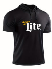 Men's Lite Print Hooded T Shirt Casual Stretch Breathable Tee