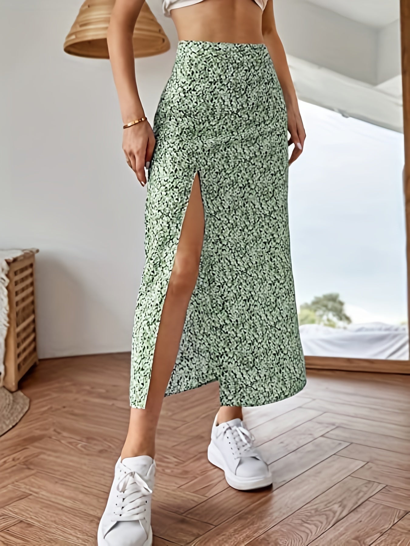 Boho Floral Split Skirt High Waist for Spring & Summer