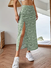 Boho Floral Split Skirt High Waist for Spring & Summer