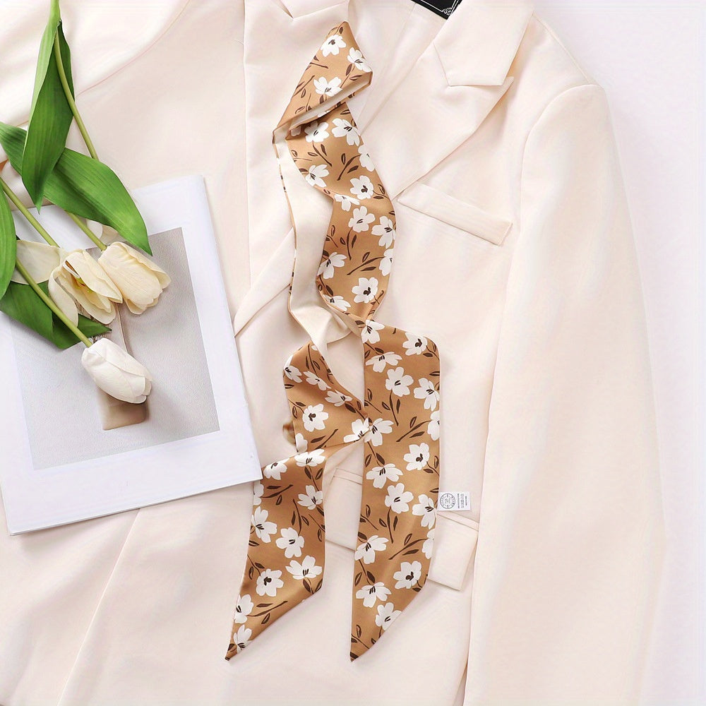 Floral Print Neckerchief Long Skinny Scarf Mother's Gift