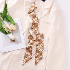 Floral Print Neckerchief Long Skinny Scarf Mother's Gift