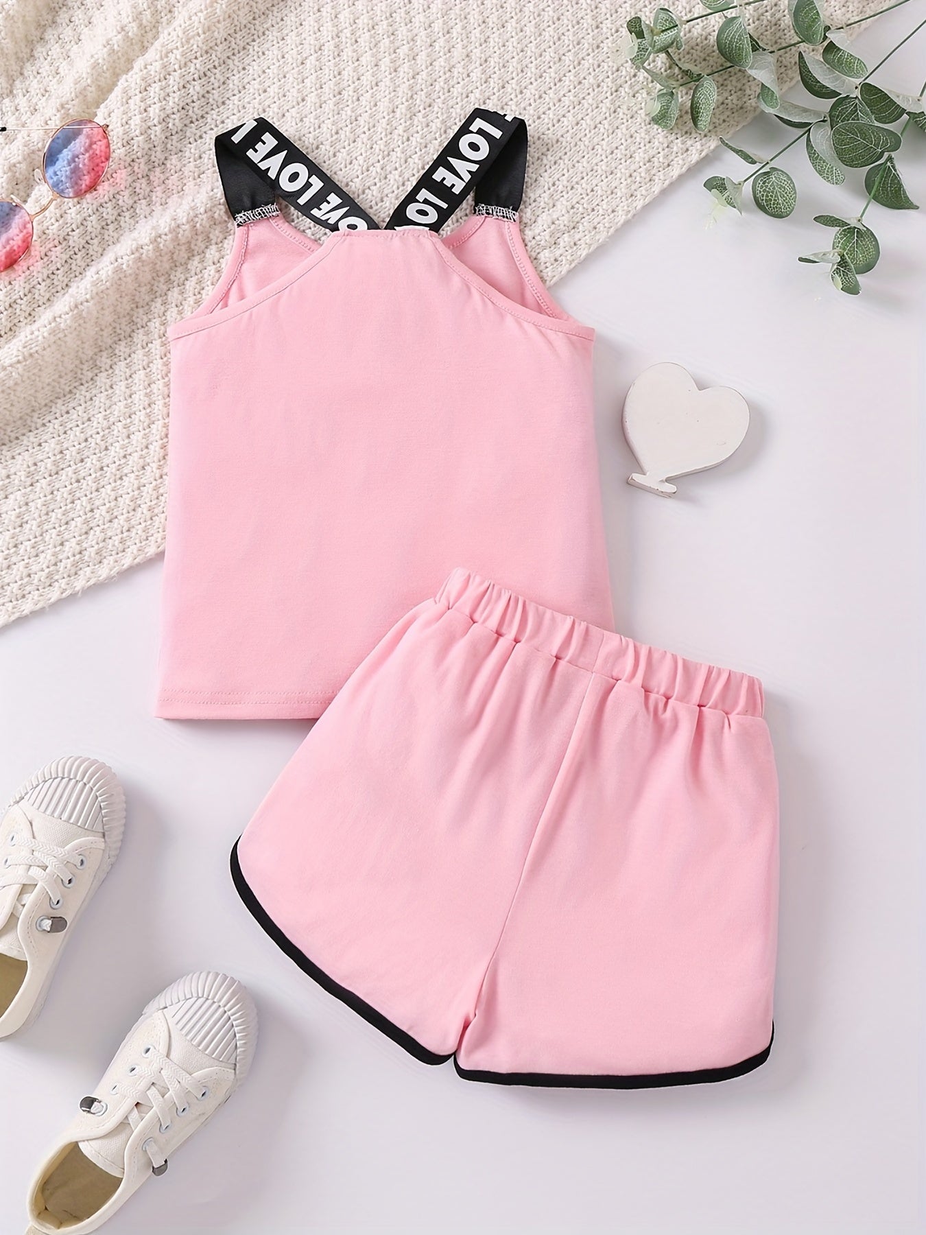LOVE Print Matching Cami Top and Shorts Set for Siblings