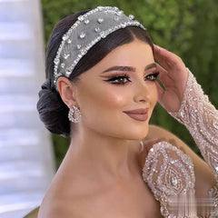 Boho Hawaiian Mesh Headband with Rhinestone Embellishments