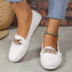 Women's Metallic Chain Loafers Slip On Soft Sole Flat Shoes