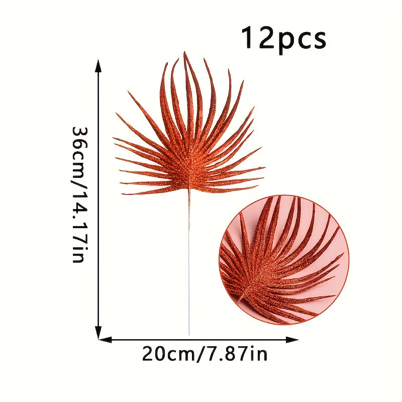 12pcs 35.99cm Glitter Christmas Leaves for Decoration