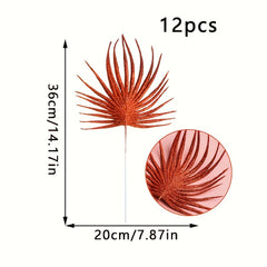12pcs 35.99cm Glitter Christmas Leaves for Decoration