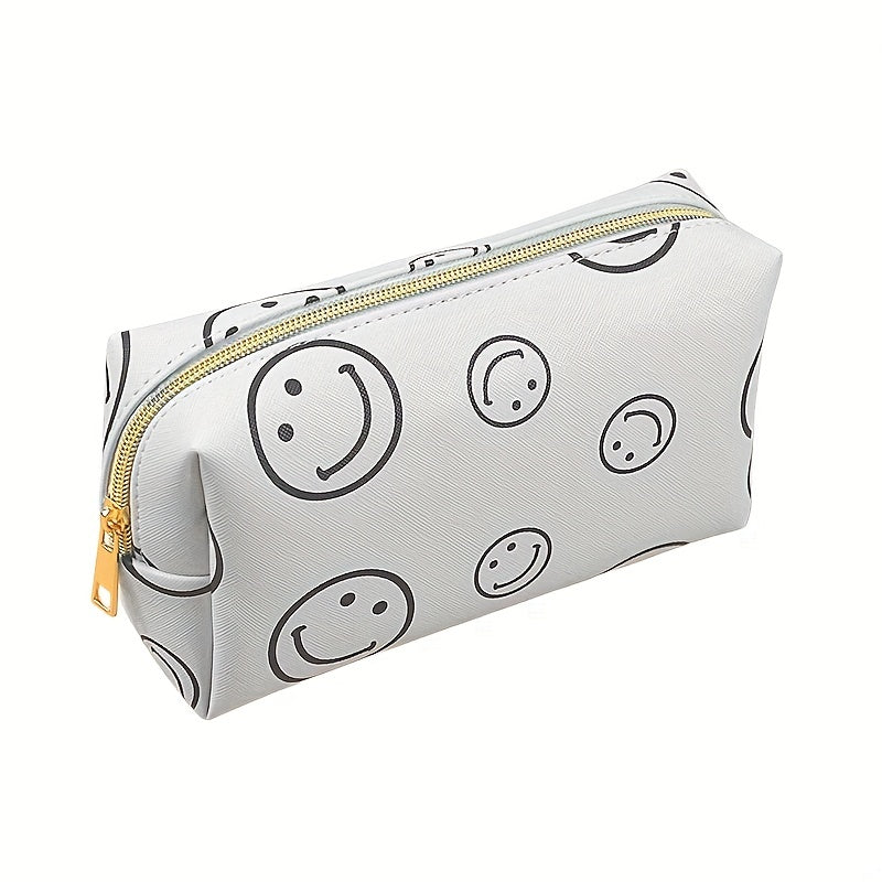 Smiling Face Makeup Bag Waterproof PU Leather Cosmetic Pouch for Women