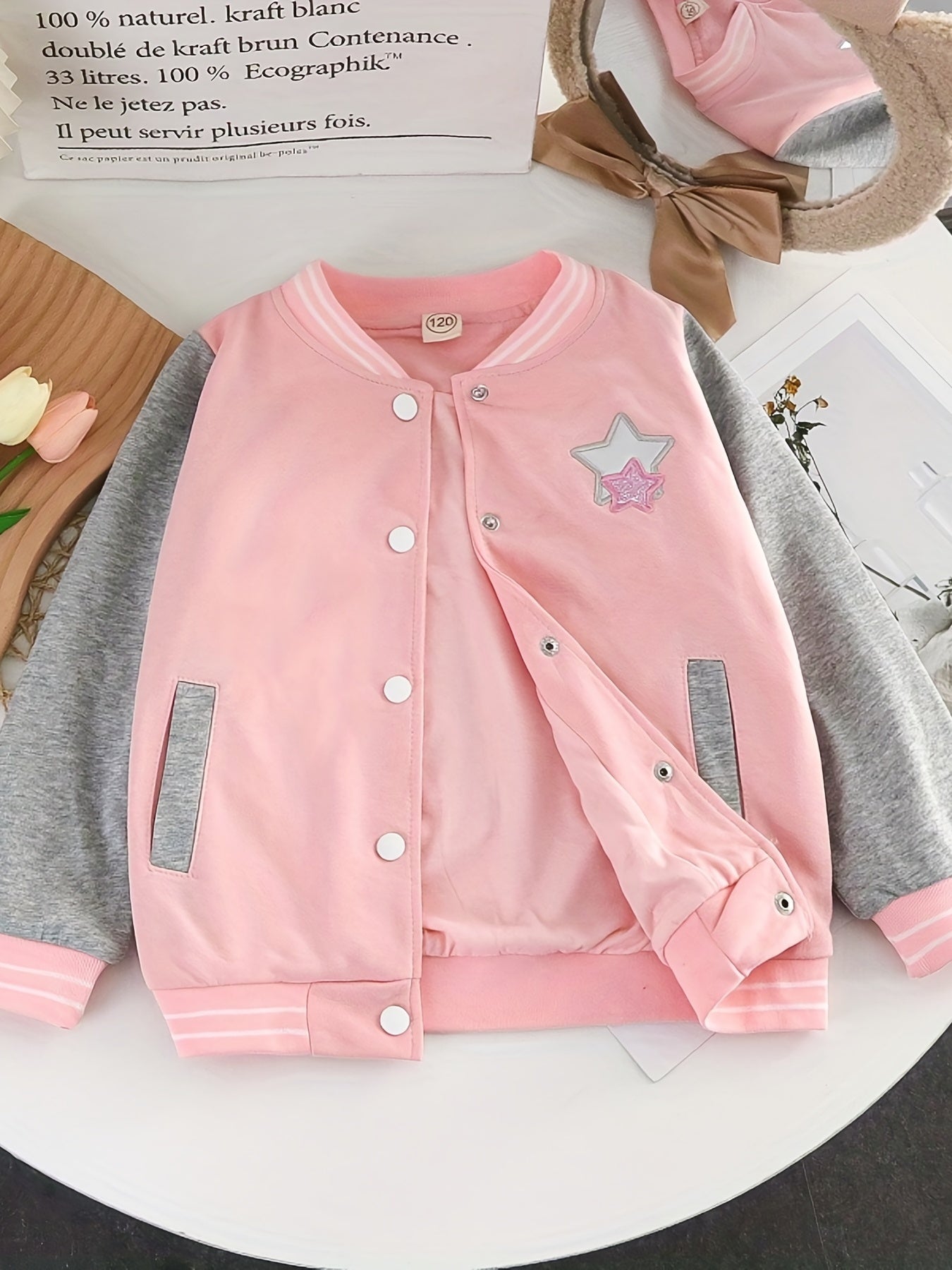 Star Girl's Soft Cotton Varsity Jacket Block School Baseball Jackets
