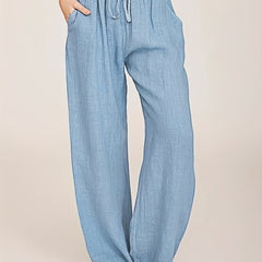 Wide Leg Pants Drawstring Pockets Women's Clothing