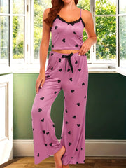 Heart Print Pajama Set Cami Top & Pants