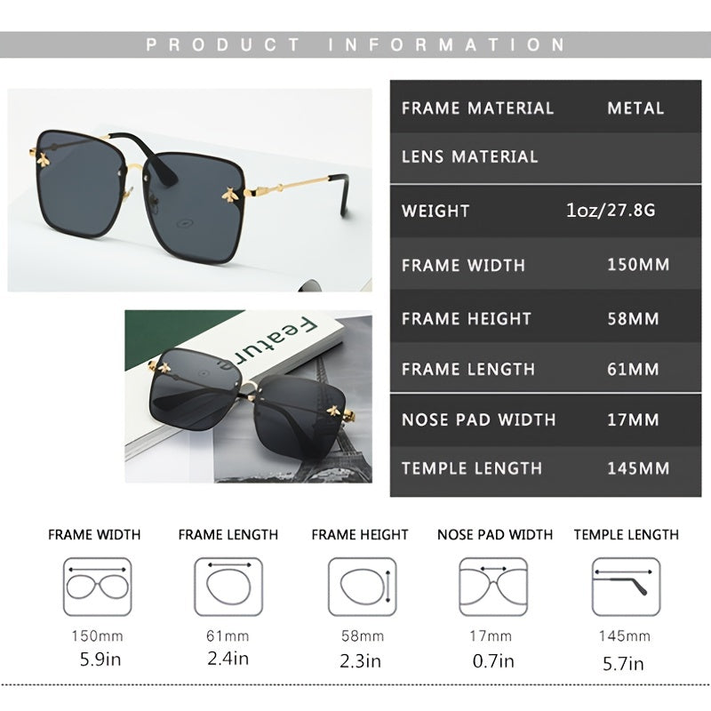 Rimless Square Oversized Gradient Lens Sunglasses UV 400 Protection