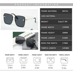 Rimless Square Oversized Gradient Lens Sunglasses UV 400 Protection
